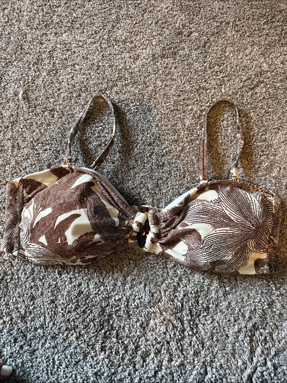 sofia by sofia vergara Brown and White Tropical Print Bikini Top